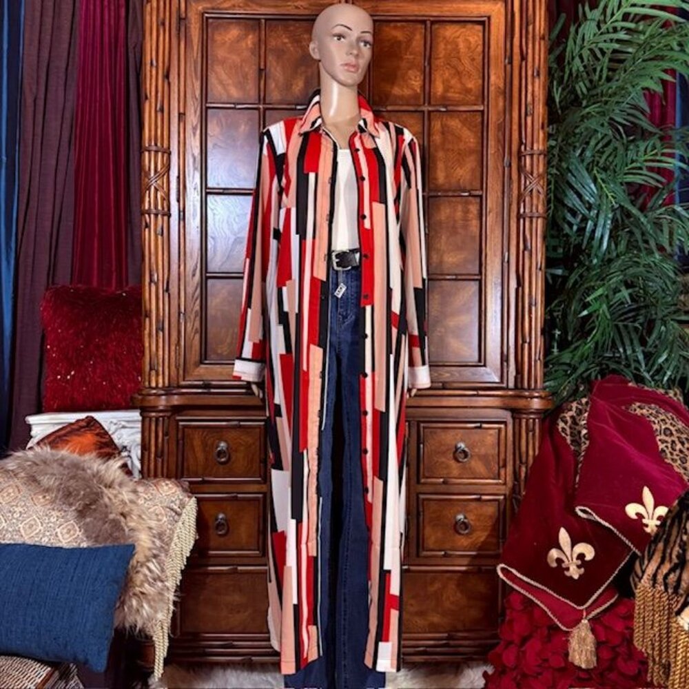 G by Giuliana Red Multi Stripe Side Slit Belted Maxi Dress Maxi Cardigan